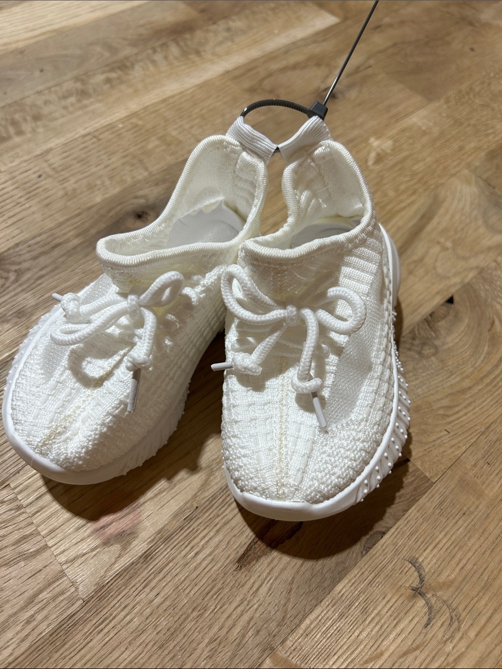 Kids White Knit Slip-On Sneakers